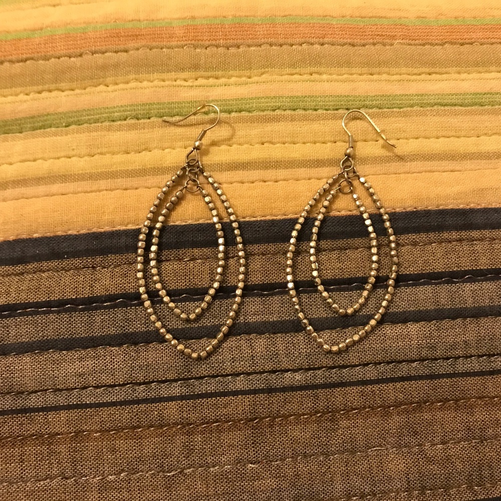 Silver Beaded Oval Earrings